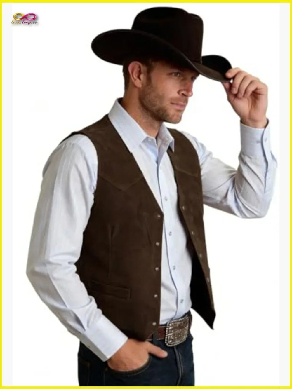 Suede Leather Vest Vintage Cowboy Slim Fit Sleeveless Jacket Retro Western